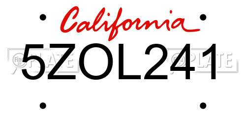 5ZOL241 California License Plate