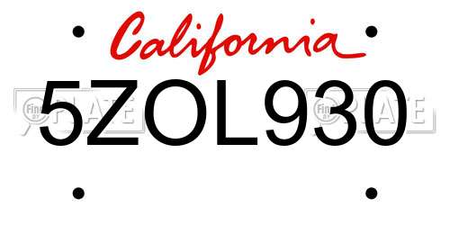 5ZOL930 California License Plate