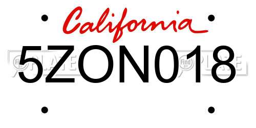 5ZON018 California License Plate