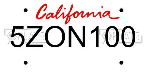 5ZON100 California License Plate