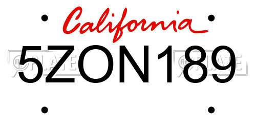 5ZON189 California License Plate
