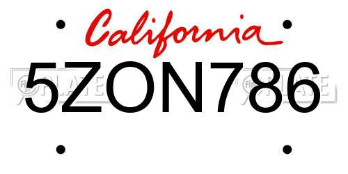5ZON786 California License Plate