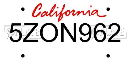 5ZON962 California License Plate