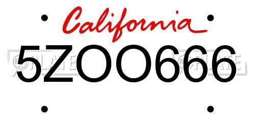 5ZOO666 California License Plate