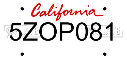 5ZOP081 California License Plate