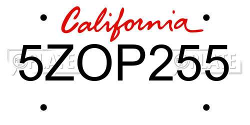 5ZOP255 California License Plate