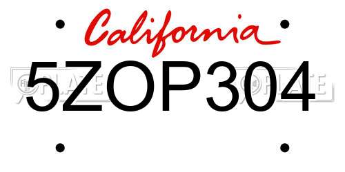5ZOP304 California License Plate