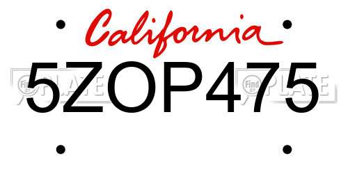 5ZOP475 California License Plate