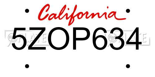 5ZOP634 California License Plate