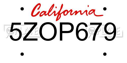 5ZOP679 California License Plate