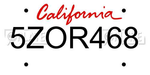5ZOR468 California License Plate