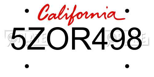 5ZOR498 California License Plate