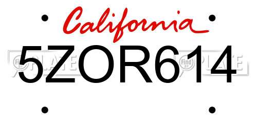 5ZOR614 California License Plate