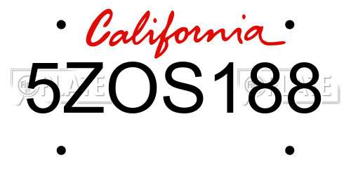 5ZOS188 California License Plate