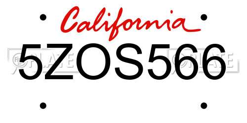 5ZOS566 California License Plate