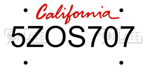 5ZOS707 California License Plate