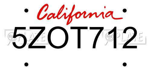 5ZOT712 California License Plate