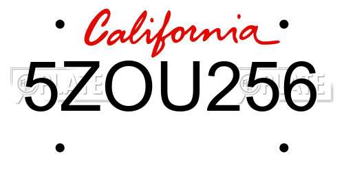 5ZOU256 California License Plate