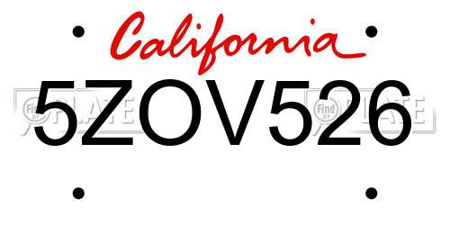 5ZOV526 California License Plate