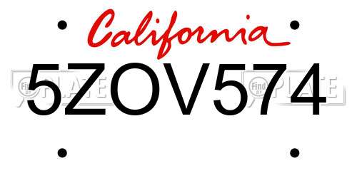 5ZOV574 California License Plate