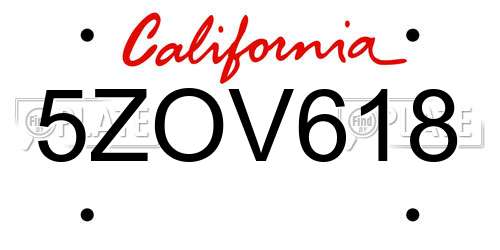 5ZOV618 California License Plate