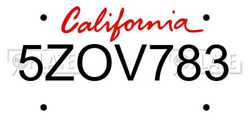 5ZOV783 California License Plate