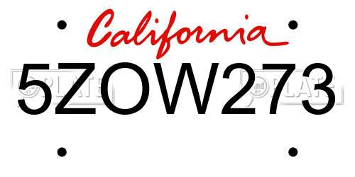 5ZOW273 California License Plate