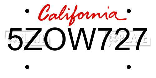 5ZOW727 California License Plate