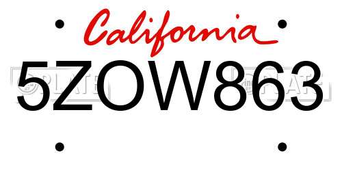 5ZOW863 California License Plate