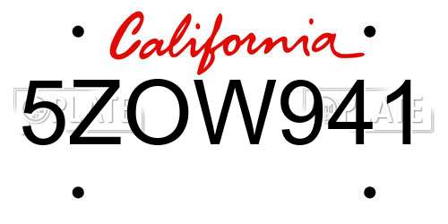 5ZOW941 California License Plate