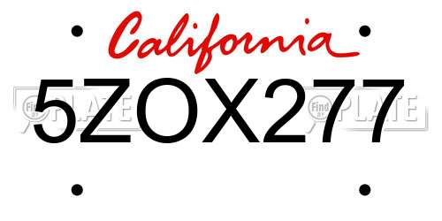 5ZOX277 California License Plate