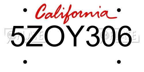 5ZOY306 California License Plate