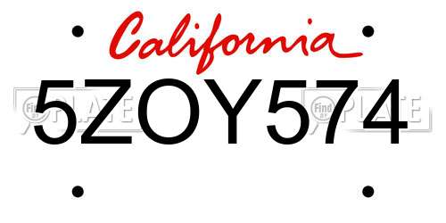 5ZOY574 California License Plate