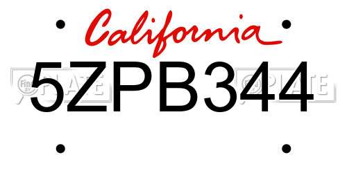 5ZPB344 California License Plate