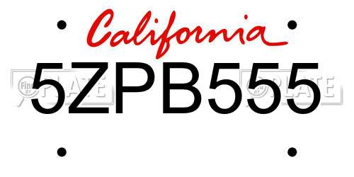 5ZPB555 California License Plate