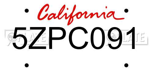 5ZPC091 California License Plate