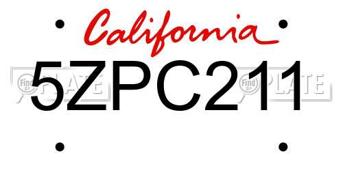 5ZPC211 California License Plate