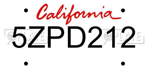 5ZPD212 California License Plate