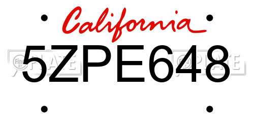 5ZPE648 California License Plate
