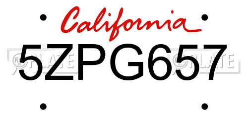5ZPG657 California License Plate