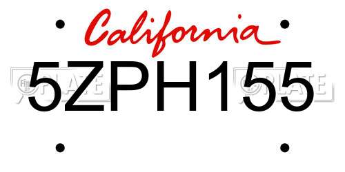 5ZPH155 California License Plate