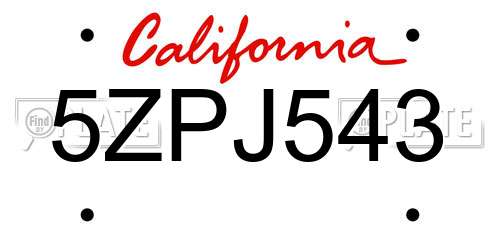 5ZPJ543 California License Plate