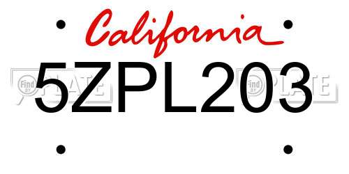 5ZPL203 California License Plate