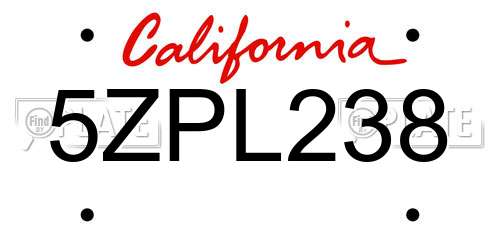 5ZPL238 California License Plate