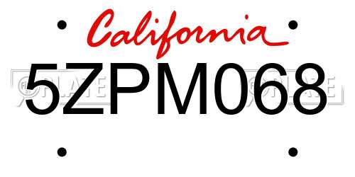 5ZPM068 California License Plate