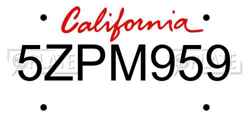 5ZPM959 California License Plate