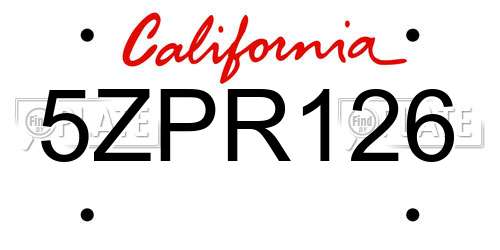 5ZPR126 California License Plate
