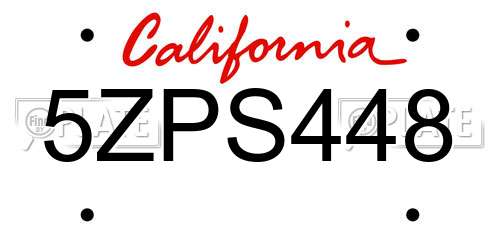 5ZPS448 California License Plate