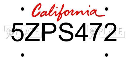 5ZPS472 California License Plate