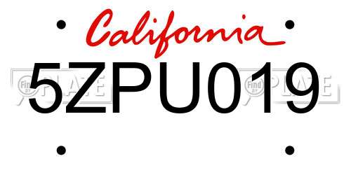 5ZPU019 California License Plate